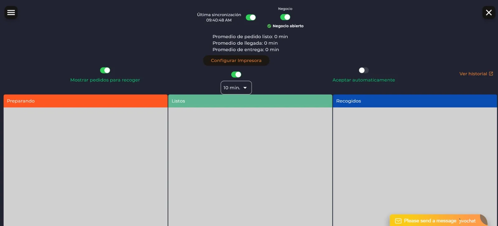 Motoclick merchant dashboard — live metrics and orders